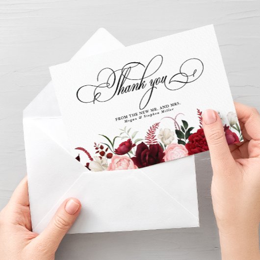 Romantische Waterverf Bourgondië Floral Chic Bruil Bedankkaart