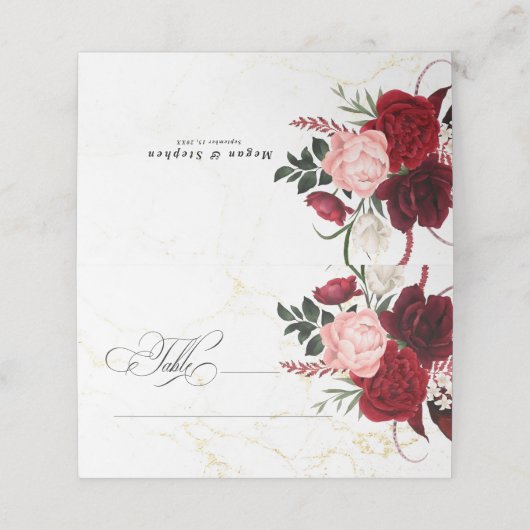 Romantische Waterverf Bourgondië Floral Chic Bruil Plaatskaartje (Buitenkant ongevouwen)