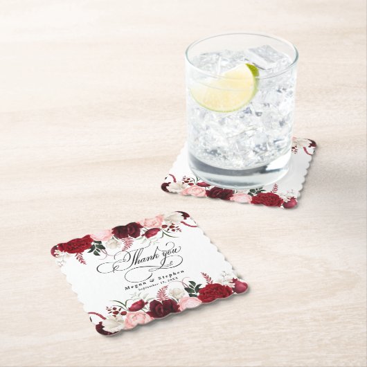 Romantische Waterverf Bourgondische bloemenbruilof Kartonnen Onderzetters (Insitu)