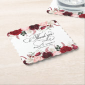 Romantische Waterverf Bourgondische bloemenbruilof Kartonnen Onderzetters (Gebogen)