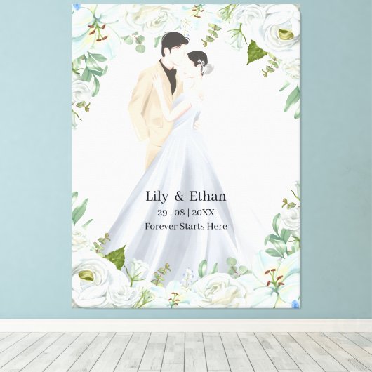 Romantische Waterverf Bruiloft Canvas Afdruk (Insitu (Houten vloer))