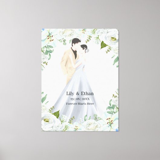 Romantische Waterverf Bruiloft Canvas Afdruk (Voorkant)