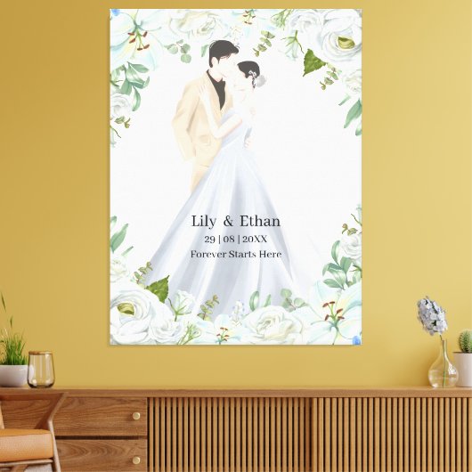 Romantische Waterverf Bruiloft Canvas Afdruk (Insitu (Woonkamer))