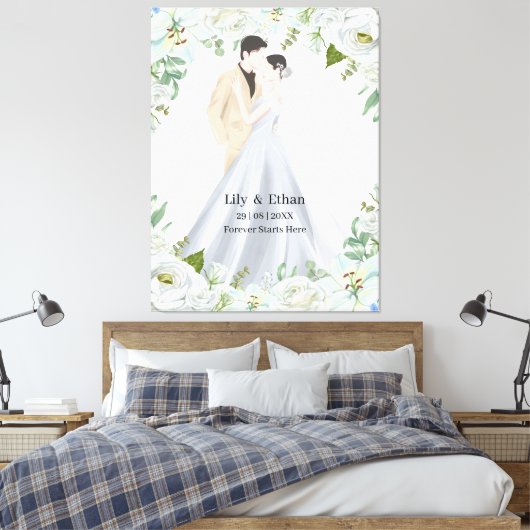 Romantische Waterverf Bruiloft Canvas Afdruk (Insitu (Slaapkamer))