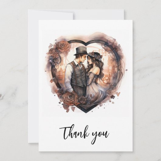 Romantische waterverf bruiloft hart bedankkaart (Voorkant)