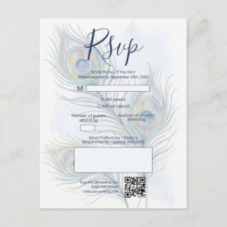 Romantische Waterverf Bruiloft Pauwveren TLW26 RSVP Kaartje