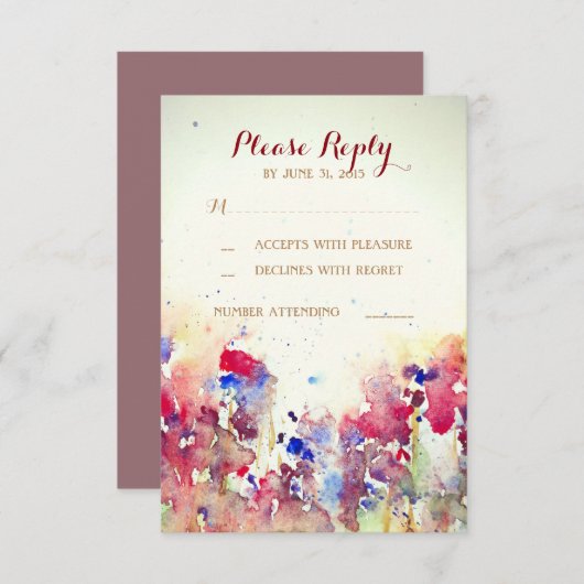 Romantische Waterverf bruiloft RSVP Kaarten (Voorkant / Achterkant)