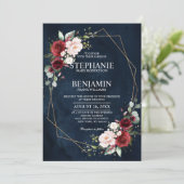 Romantische Waterverf Burgundy Bloem Geometrisch Kaart (Staand voorkant)