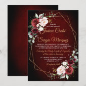 Romantische Waterverf Burgundy Floral Geometric Kaart (Voorkant / Achterkant)