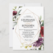 Romantische Waterverf Burgundy Floral Geometric Kaart (Voorkant)