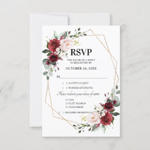 Romantische Waterverf Burgundy Floral Geometric RSVP Kaartje