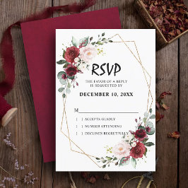 Romantische Waterverf Burgundy Floral Geometric RSVP Kaartje
