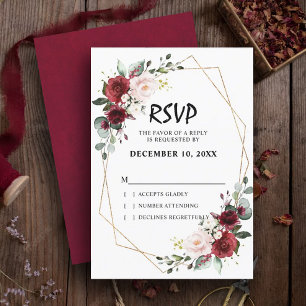 Romantische Waterverf Burgundy Floral Geometric RSVP Kaartje
