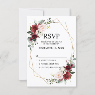 Romantische Waterverf Burgundy Floral Geometric RSVP Kaartje