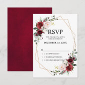 Romantische Waterverf Burgundy Floral Geometric RSVP Kaartje (Voorkant / Achterkant)