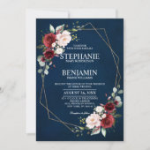 Romantische Waterverf Burgundy Navy Floral Geometr Kaart (Voorkant)