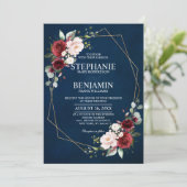 Romantische Waterverf Burgundy Navy Floral Geometr Kaart (Staand voorkant)