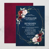 Romantische Waterverf Burgundy Navy Floral Geometr Kaart (Voorkant / Achterkant)