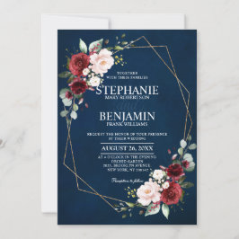 Romantische Waterverf Burgundy Navy Floral Geometr Kaart