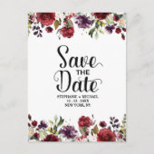 Romantische Waterverf Burgundy Red Blush Roos Flor Aankondigingskaart (Voorkant)