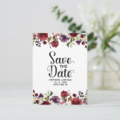 Romantische Waterverf Burgundy Red Blush Roos Flor Aankondigingskaart (Staand voorkant)