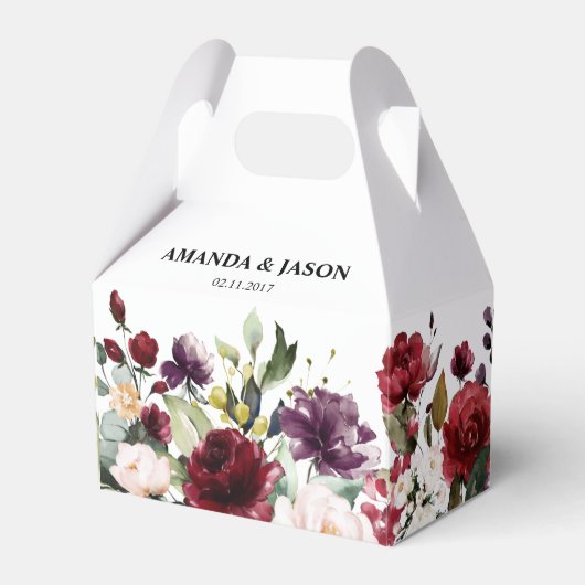 Romantische Waterverf Burgundy Red Blush Roos Flor Bedankdoosjes (Voorkant Zijde)