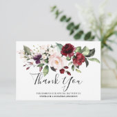 Romantische Waterverf Burgundy Red Blush Roos Flor Bedankkaart (Staand voorkant)