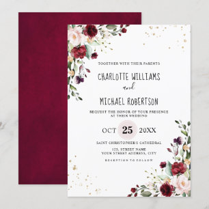 Romantische Waterverf Burgundy Red Blush Roos Flor Kaart