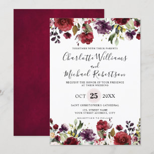 Romantische Waterverf Burgundy Red Blush Roos Flor Kaart