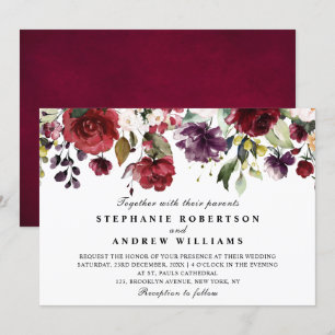Romantische Waterverf Burgundy Red Blush Roos Flor Kaart