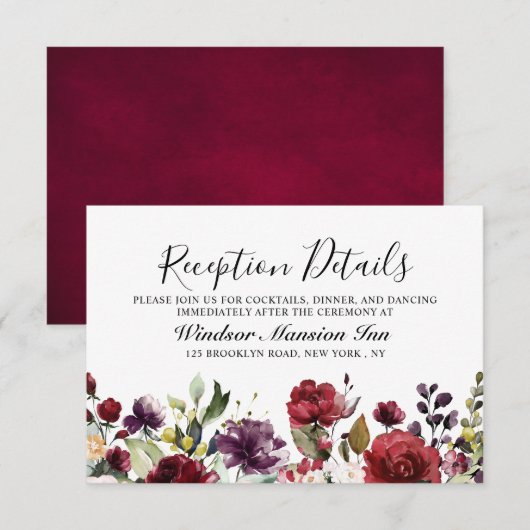 Romantische Waterverf Burgundy Red Blush Roos Flor Kaart (Voorkant / Achterkant)