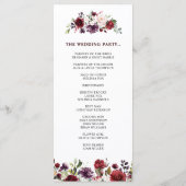 Romantische Waterverf Burgundy Red Blush Roos Flor Programmakaart (Achterkant)