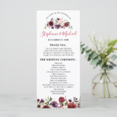 Romantische Waterverf Burgundy Red Blush Roos Flor Programmakaart (Staand voorkant)