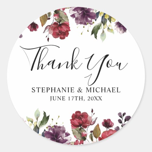 Romantische Waterverf Burgundy Red Blush Roos Flor Ronde Sticker (Voorkant)