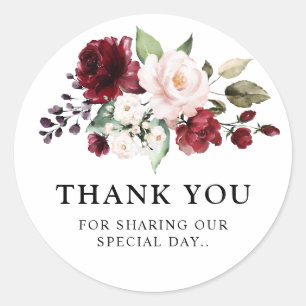 Romantische Waterverf Burgundy Red Blush Roos Flor Ronde Sticker