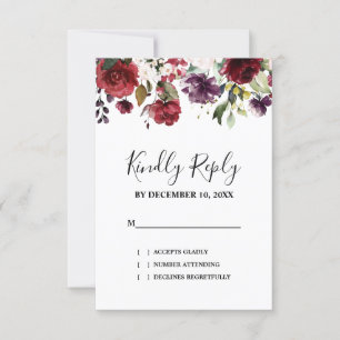 Romantische Waterverf Burgundy Red Blush Roos Flor RSVP Kaartje