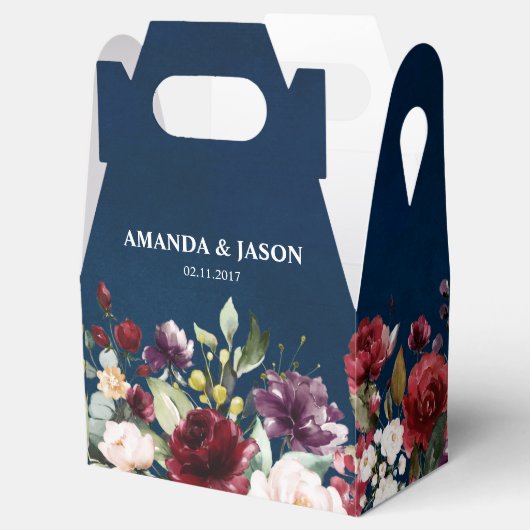 Romantische Waterverf Burgundy Red Navy Floral Bedankdoosjes (Geopend)