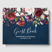 Romantische Waterverf Burgundy Red Navy Floral Gastenboek (Voorkant)