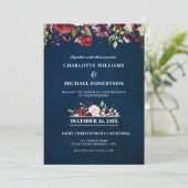 Romantische Waterverf Burgundy Red Navy Floral Kaart (Staand voorkant)