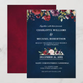 Romantische Waterverf Burgundy Red Navy Floral Kaart (Voorkant / Achterkant)