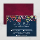 Romantische Waterverf Burgundy Red Navy Floral RSVP Kaartje (Voorkant / Achterkant)