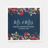 Romantische Waterverf Burgundy Red Navy Floral Servet (Voorkant)