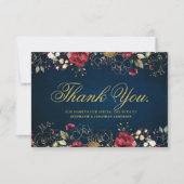 Romantische Waterverf Burgundy Red Navy Gold Flora Bedankkaart (Voorkant)