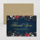 Romantische Waterverf Burgundy Red Navy Gold Flora Bedankkaart (Voorkant / Achterkant)