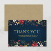 Romantische Waterverf Burgundy Red Navy Gold Flora Bedankkaart (Voorkant / Achterkant)