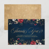 Romantische Waterverf Burgundy Red Navy Gold Flora Bedankkaart (Voorkant / Achterkant)