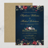 Romantische Waterverf Burgundy Red Navy Gold Flora Kaart (Voorkant / Achterkant)