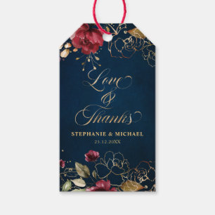Romantische Waterverf Burgundy Red Navy Roos Flora Cadeaulabel