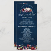 Romantische Waterverf Burgundy Red Navy Roos Flora Programmakaart (Voorkant / Achterkant)