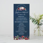 Romantische Waterverf Burgundy Red Navy Roos Flora Programmakaart (Staand voorkant)
